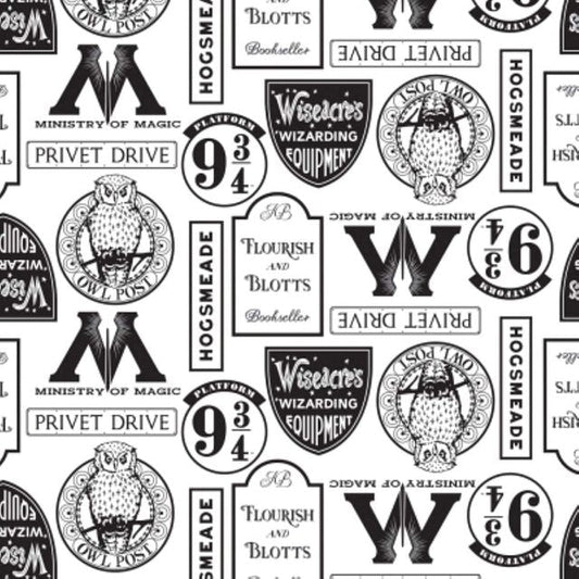 Harry Potter Wizarding World Locations White Camelot Cotton Fabric