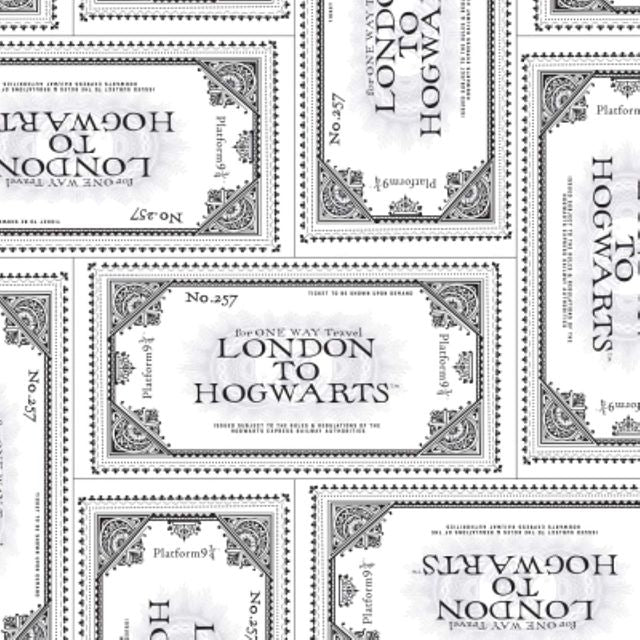 Harry Potter Ticket to Hogwarts White Wizarding World Camelot Cotton Fabric