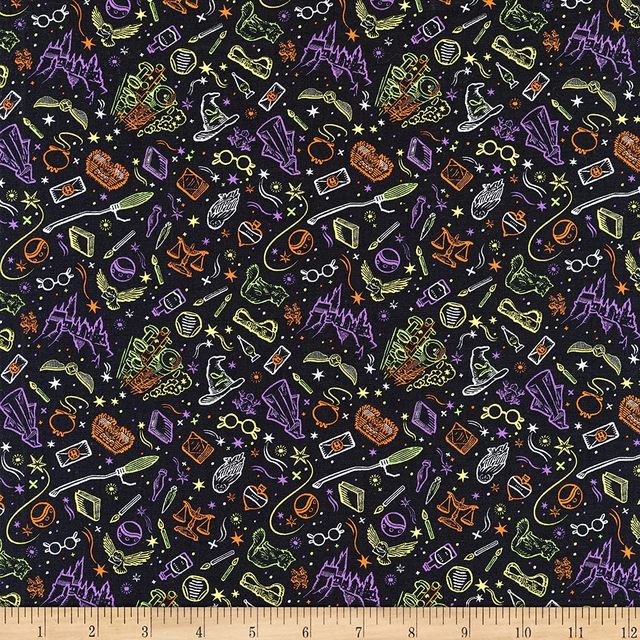 Harry Potter Halloween II Artifacts Toss Black Camelot Cotton Fabric