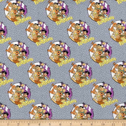 Flintstones Stone Age Family Grey Camelot Cotton Fabric