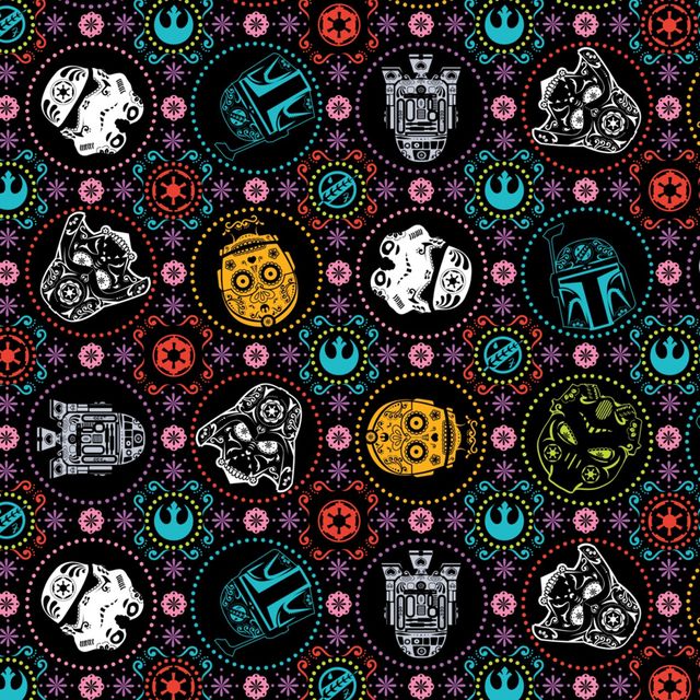 Star Wars Coral Sugar Skulls Black Camelot 58" FLEECE Fabric