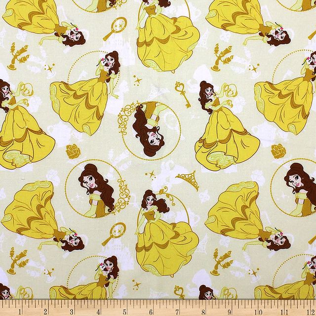 Disney Princess Belle Heart Strong Beauty and Beast Yellow Camelot Cotton Fabric