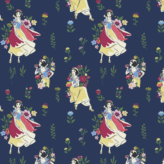 Snow White and the Seven Dwarfs Meadow Navy Blue Camelot Cotton Fabric