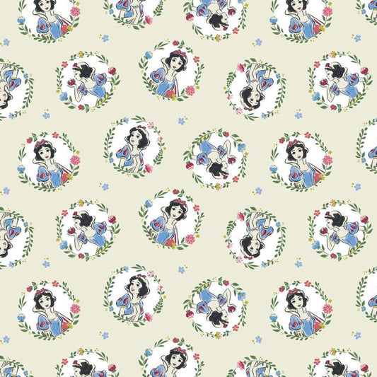 Snow White and the Seven Dwarfs Wreaths Cream Camelot Cotton Fabric