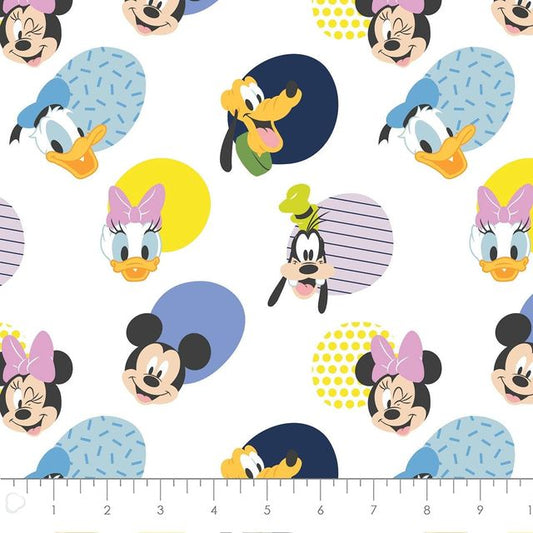 Mickey Mouse Play All Day Hello Memphis White Camelot Cotton Fabric