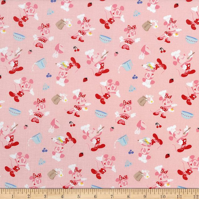 Mickey Minnie Mouse Cake it Easy Kitchen Magic Disney Light Pink Camelot Cotton Fabric