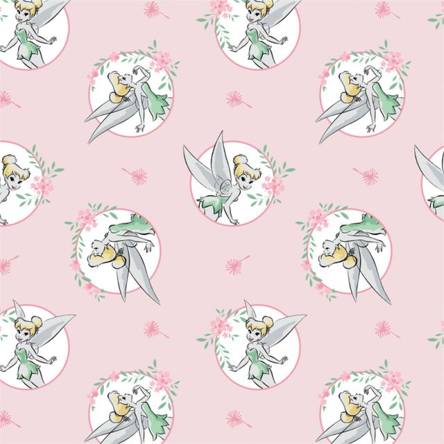 Tinkerbell Circle Pink Disney Camelot Cotton Fabric