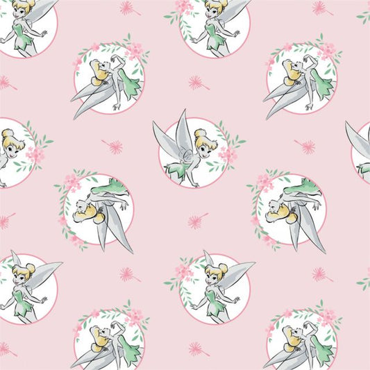 Tinkerbell Circle Pink Disney Camelot Cotton Fabric