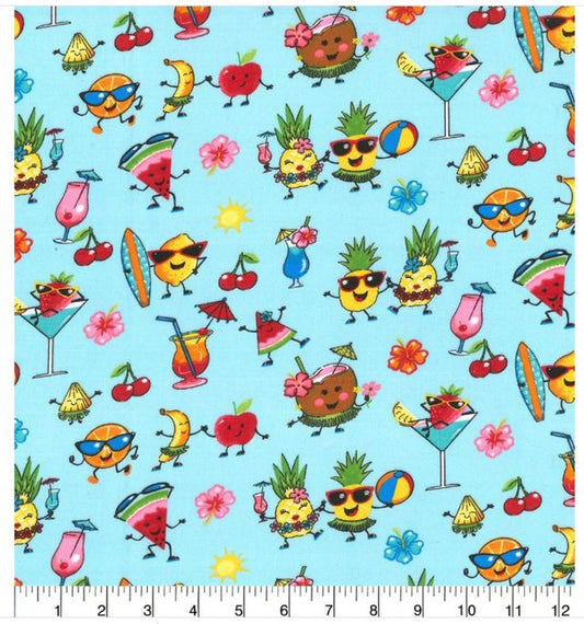 Fruit Party blue Novelty Cotton Fabric