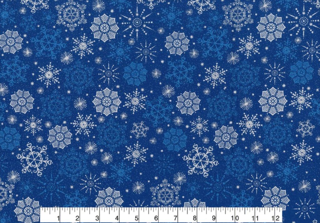 Snowflake Silver Metallic Foil Royal Blue Cotton Fabric