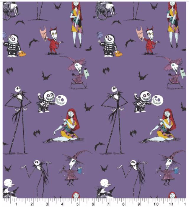 Nightmare Before Christmas Jack and Sally Purple Cotton Fabric