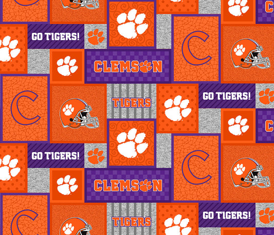 Clemson Tigers NCAA College Patch Sykel Enterprises Polyester FLEECE Fabric CLEM-1177