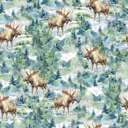 Cabin In The Woods Aspen Allover White Hoffman Cotton Fabric