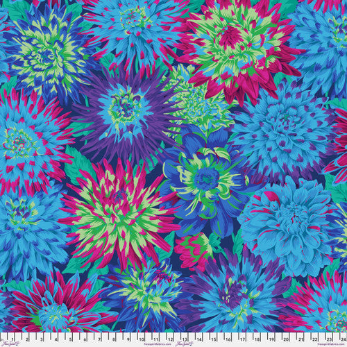 Cactus Dahlias Blue Philip Jacobs Stash Kaffe Fassett Collective Free Spirit Cotton Fabric