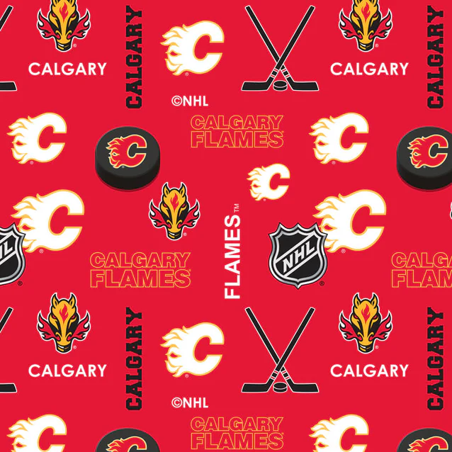 Calgary Flames NHL Hockey Allover Sykel Enterprises Polyester Fleece Fabric NHL-1385-FLA