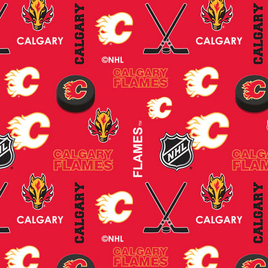 Calgary Flames NHL Hockey Allover Sykel Enterprises Polyester Fleece Fabric NHL-1385-FLA