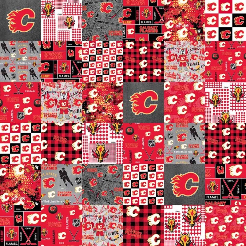 Calgary Flames NHL Hockey Cheater Quilt Patchwork Sykel Enterprises Cotton Fabric NHL-1363-FLA
