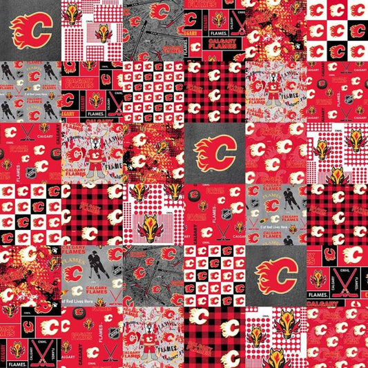 Calgary Flames NHL Hockey Cheater Quilt Patchwork Sykel Enterprises Cotton Fabric NHL-1363-FLA