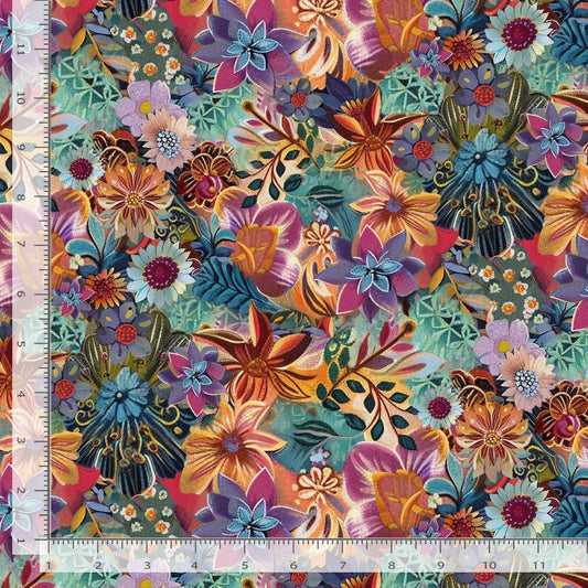 Calico Cat Boho Packed Floral Sage Timeless Treasures Cotton Fabric TT-FLEUR-CD4117-SAGE