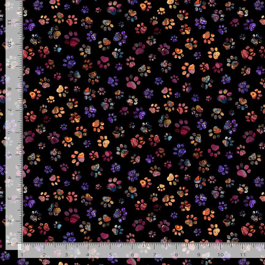 Calico Cat Floral Paw Prints Black Timeless Treasures Cotton Fabric TT-CAT-CD4115-BLACK
