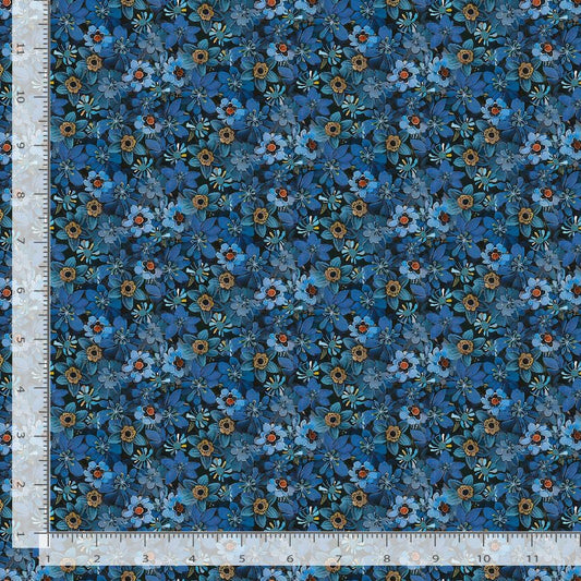 Calico Cat Tiny Packed Floral Blue Timeless Treasures Cotton Fabric TT-FLEUR-CD4118-BLUE