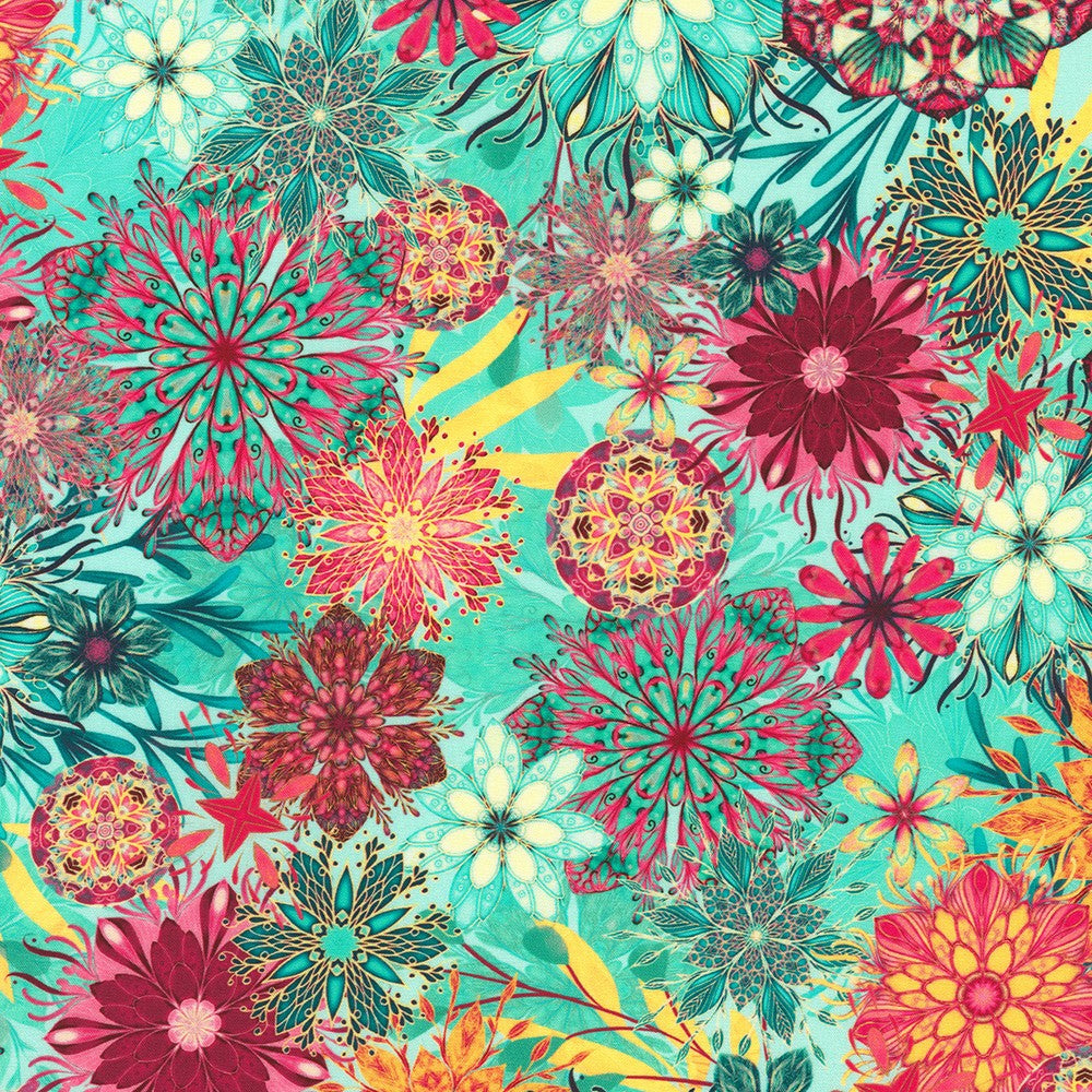 Calixta Floral Turquoise Christiane Marques Robert Kaufman Cotton Fabric | US Fabric Shop