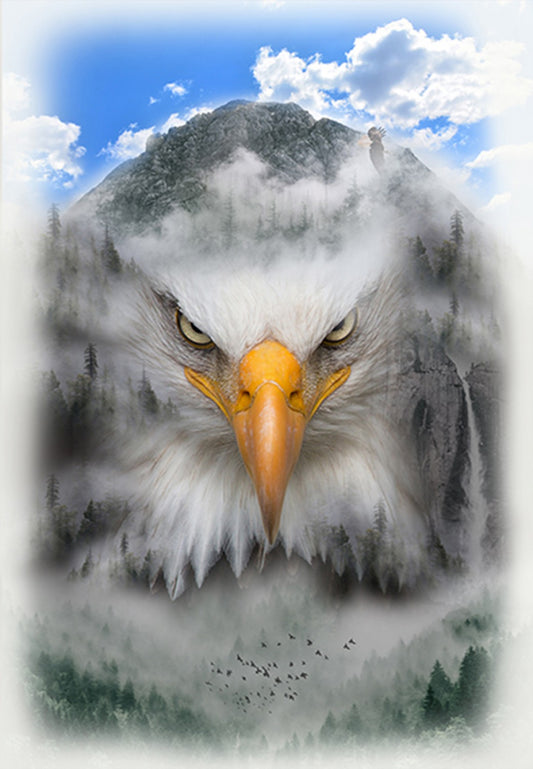 Call Of The Wild Mountain Meadow Eagle Panel 32" Fog Michael Diebner Hoffman Cotton Fabric