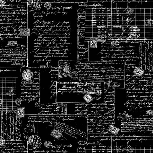 Calligraphy on 108" Wide back Black Michael Miller Cotton Fabric MM-WBX9166-BLAC-D