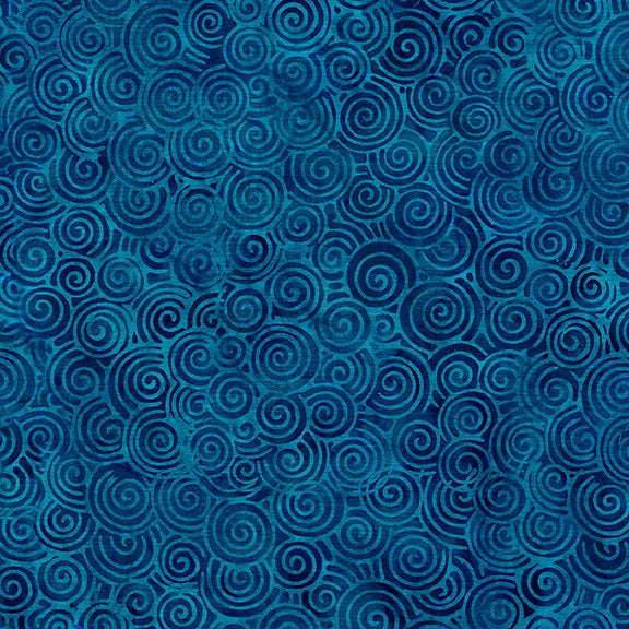 Calm Lagoon Swirls Chambray Blue Kathy Engle Island Batik Fabric