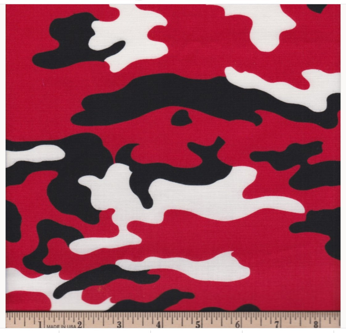 Camo Red Black White Camouflage Foust Textiles Cotton Fabric