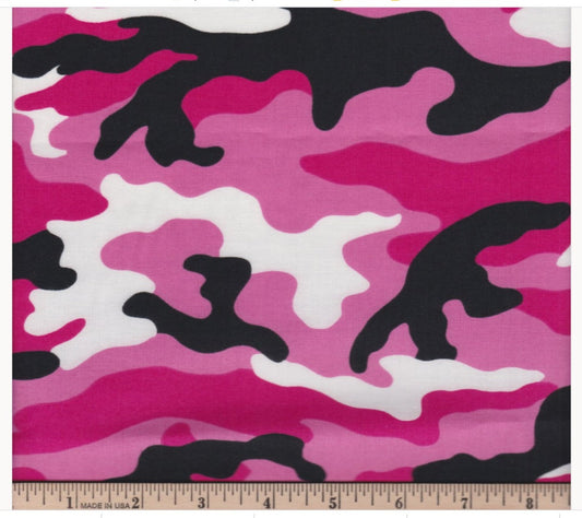 Camo Pink Black White Camouflage Foust Textiles Cotton Fabric