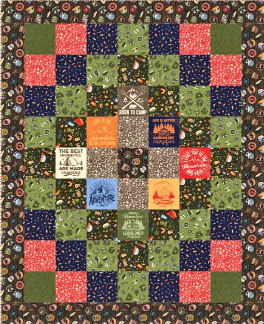 Camping Therapy Digital Quilt Top 68.5" x 84.5" Patrick Lose Northcott Fabric NC-DQ40220