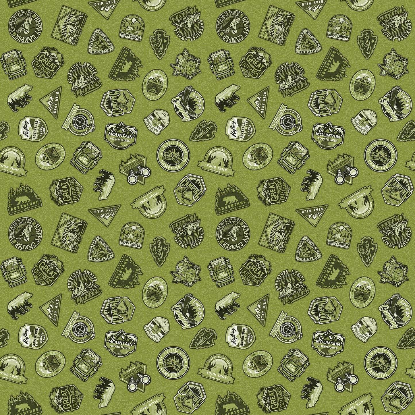 Camping Therapy Monochromatic Patch Green Patrick Lose Northcott Cotton Fabric NC-10627-71