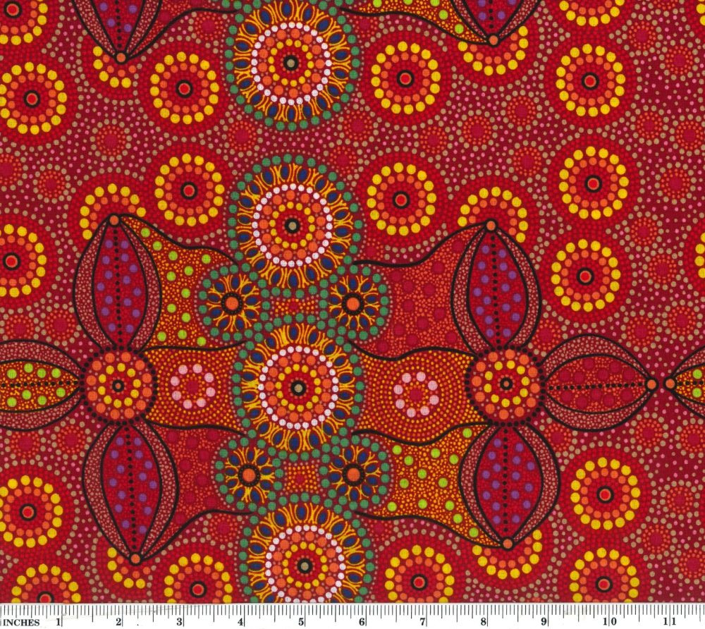 Campsite Red Bernadine Wallace M&S Textiles Australia Cotton Fabric MSTA-CAMR-Red