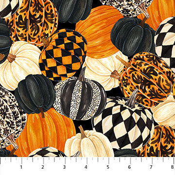 Candelabra Packed Pumpkins Black Multi Cerrito Creek Studio Northcott Fabrics Cotton Fabric