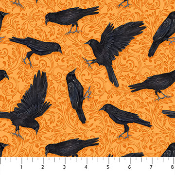Candelabra Black Crows Orange Halloween Northcott Fabrics Cerrito Creek Studio Cotton Fabric NC 24763-55 | US Fabric Shop