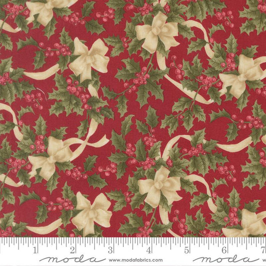 Candlelight Christmas Bows Holly Berries Crimson Red 3 Sisters Moda Cotton Fabric MD-44423-13