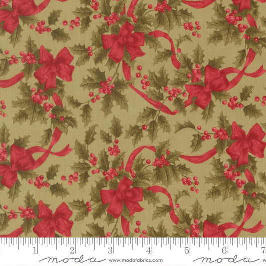 Candlelight Christmas Bows Holly Berries Sage Green 3 Sisters Moda Cotton Fabric MD-44423-14