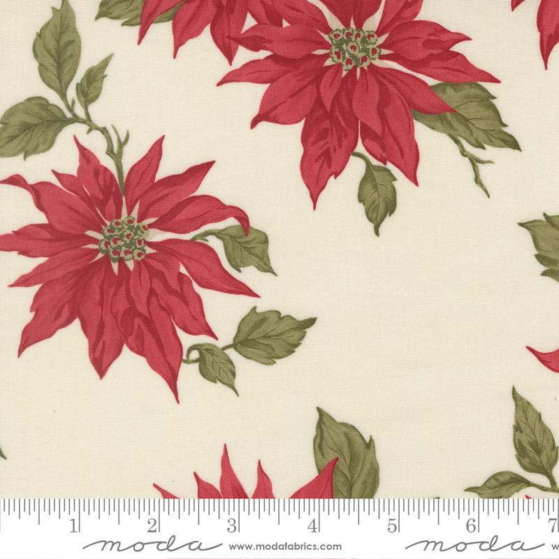 Candlelight Christmas Poinsettia Florals Cream 3 Sisters Moda Cotton Fabric MD-44420-11