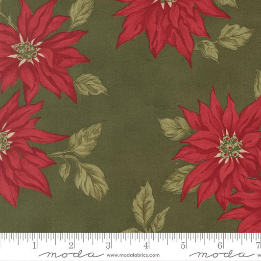 Candlelight Christmas Poinsettia Florals Holly Dark Green 3 Sisters Moda Cotton Fabric MD-44420-15