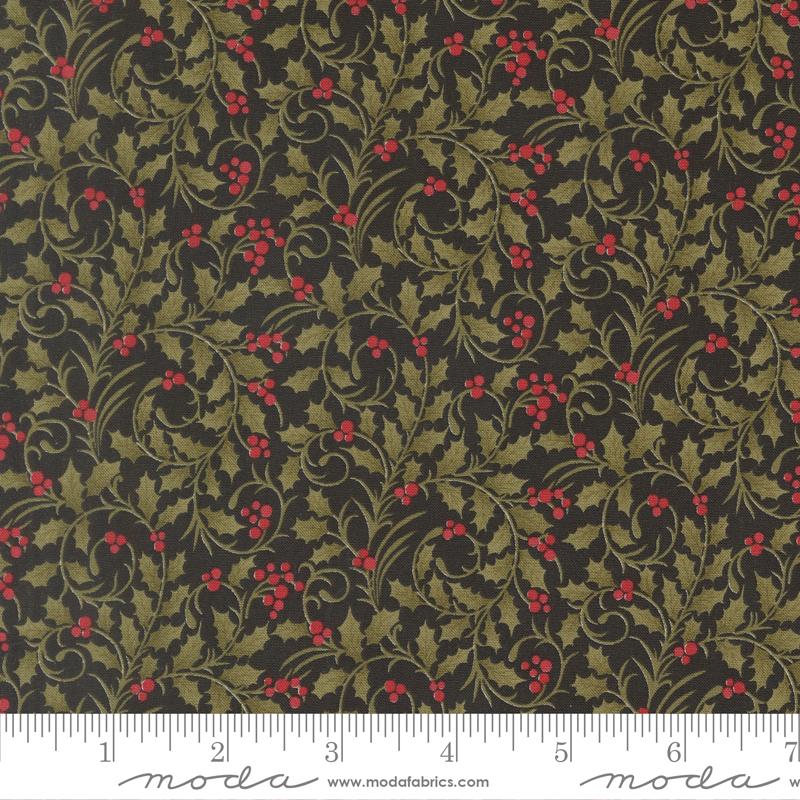 Candlelight Christmas Scroll Blenders Vine Berries Ebony Black 3 Sisters Moda Cotton Fabric MD-44425-16