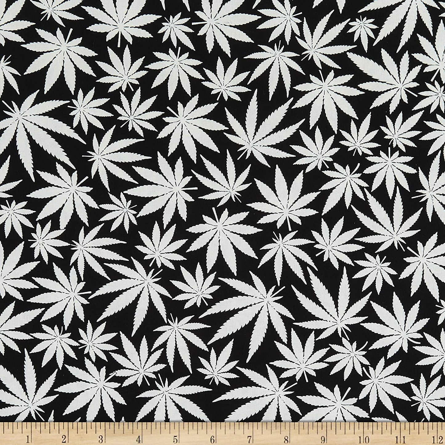 Cannabis Leaf Glow the Dark Black Timeless Treasures Cotton Fabric