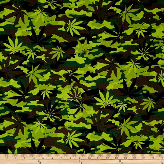 Cannabis Leaf Camo Home Grown Green Mary Jane Timeless Treasures Cotton Fabric