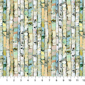 Canoe Lake Birch Stripe Light Green Multi Iosif Derecichei Northcott Cotton Fabric NC-DP29237-74
