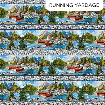 Canoe Lake Border Stripe Blue Multi Iosif Derecichei Northcott Cotton Fabric NC-DP29231-44