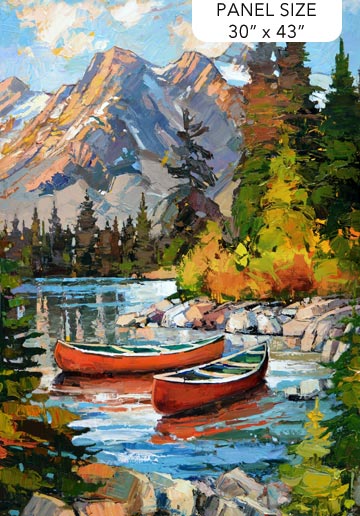 Canoe Lake Panel 30" Blue Multi Iosif Derecichei Northcott Cotton Fabric NC-DP29230-44