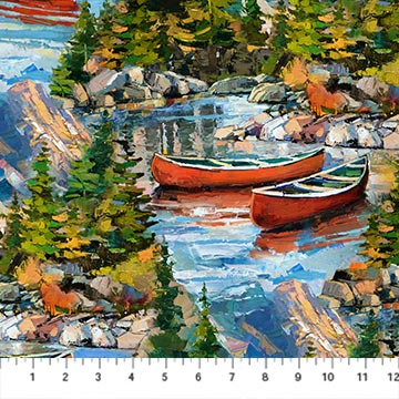 Canoe Lake Scenic Blue Multi Iosif Derecichei Northcott Cotton Fabric NC-DP29232-44