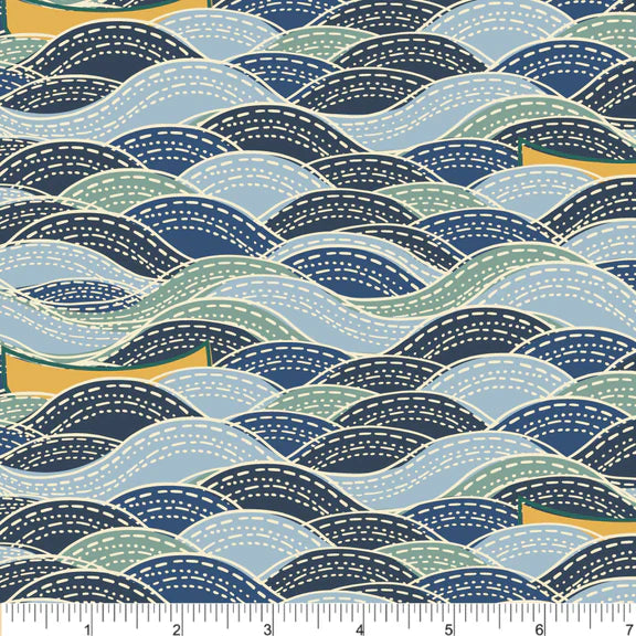 Canoe Routes Squall Blue Twig Spark Phoebe Cotton Fabric | US Fabric Shop