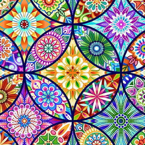 Caravan Cathedral Windows Royal Multi Art Loft Studio E Cotton Fabric SE-8294-77