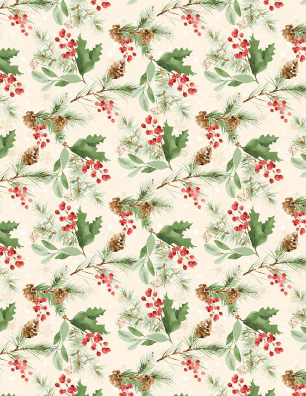 Cardinal Celebration Greenery Toss Cream Katrina Pete Wilmington Prints Cotton Fabric WP-3072-37758-273
